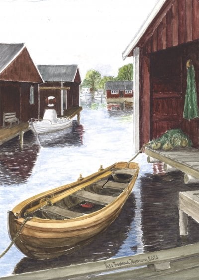 Akvarell Händelöp skärgård