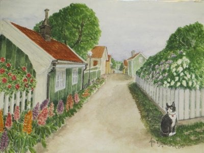 Akvarell mellan lupin och syren